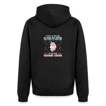Enfant Future Grande Soeur Drôle Annonce Licorne - Veste à capuche bio Premium Unisexe - noir - Dos - Nico (187cm)