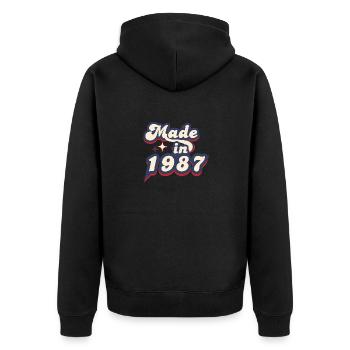 Hergestellt im Jahr 1987 Retro - Unisex Premium Bio Zip Hoodie - Schwarz - Hinten - Nico (187cm)