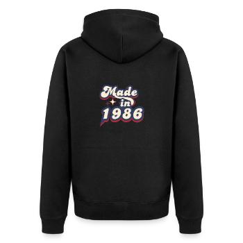 Hergestellt im Jahr 1986 Retro - Unisex Premium Bio Zip Hoodie - Schwarz - Hinten - Nico (187cm)