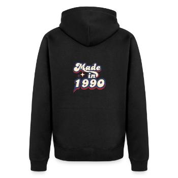 Hergestellt im 1990 Retro - Unisex Premium Bio Zip Hoodie - Schwarz - Hinten - Nico (187cm)
