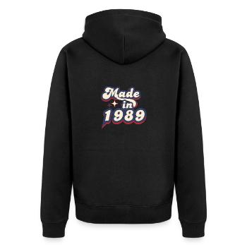 Hergestellt im Jahr 1989 Retro - Unisex Premium Bio Zip Hoodie - Schwarz - Hinten - Nico (187cm)