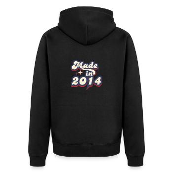Hergestellt im Jahr 2014 Retro - Unisex Premium Bio Zip Hoodie - Schwarz - Hinten - Nico (187cm)