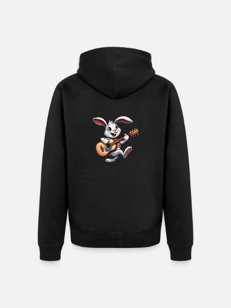 Bunny Guitar Comic - Unisex Premium Organic Zip Hoodie - black