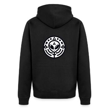 Geometrisches Alien-Logo - Unisex Premium Bio Zip Hoodie - Schwarz - Hinten - Nico (187cm)