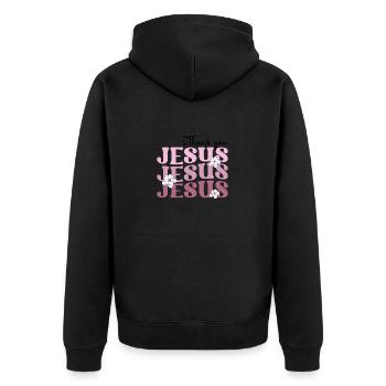 thank you Jesus - Unisex Premium Organic Zip Hoodie - black - Back - Nico (187cm)