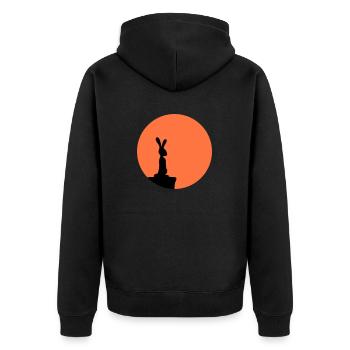 Hase Mond Klippe Berg Nacht Rund Sonne guckt steht - Unisex Premium Bio Zip Hoodie - Schwarz - Hinten - Nico (187cm)