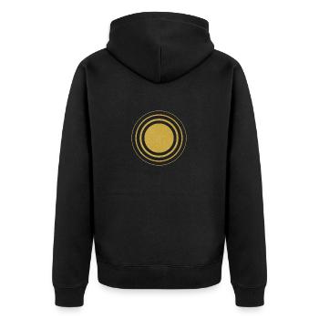Bright Sun: Minimalist Solar Graphics - Unisex Premium Organic Zip Hoodie - black - Back - Nico (187cm)