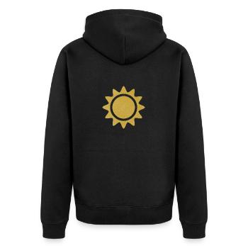Bright Sun: Minimalist Solar Graphics - Unisex Premium Organic Zip Hoodie - black - Back - Nico (187cm)