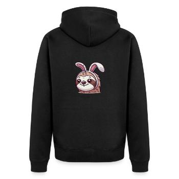 faultier sloth hase - Unisex Premium Bio Zip Hoodie - Schwarz - Hinten - Nico (187cm)