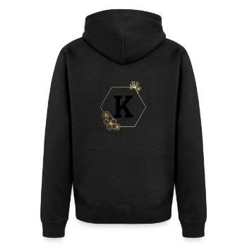 Buchstabe k Goldener Blumenrahmen - Unisex Premium Bio Zip Hoodie - Schwarz - Hinten - Nico (187cm)
