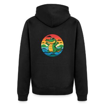 Alligator Retro Alligatoren - Unisex Premium Bio Zip Hoodie - Schwarz - Hinten - Nico (187cm)