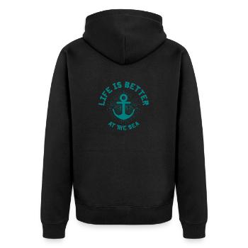 Mermaid Anker Spruch Geschenk See Schiffanker - Unisex Premium Bio Zip Hoodie - Schwarz - Hinten - Nico (187cm)