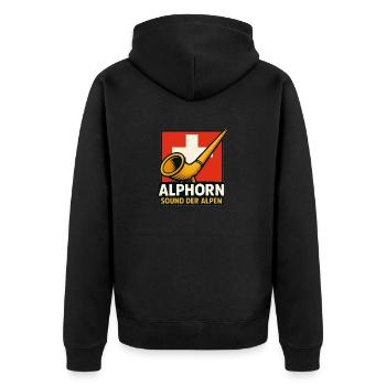 Alphorn Sound der Alpen - Unisex Premium Bio Zip Hoodie - Schwarz - Hinten - Nico (187cm)