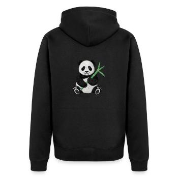 Bestickter Panda - Unisex Premium Bio Zip Hoodie - Schwarz - Hinten - Nico (187cm)