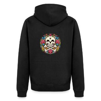 Funny Flower Skull - Unisex Premium Bio Zip Hoodie - Schwarz - Hinten - Nico (187cm)