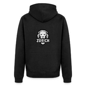 Zurich Lion - Unisex Premium Bio Zip Hoodie - Schwarz - Hinten - Nico (187cm)