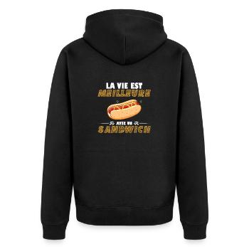 Sandwich-Humor - Unisex Premium Bio Zip Hoodie - Schwarz - Hinten - Nico (187cm)