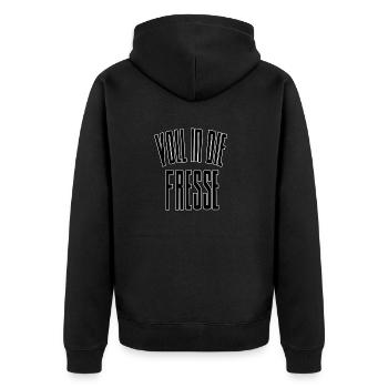 Voll in die Fresse - Unisex Premium Bio Zip Hoodie - Schwarz - Hinten - Nico (187cm)
