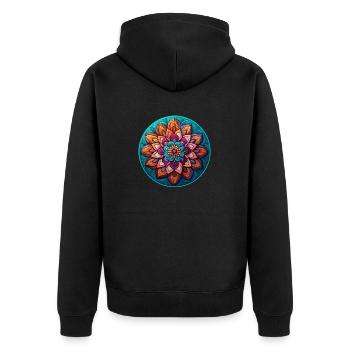 Mandala Blüte Entspannung - Unisex Premium Bio Zip Hoodie - Schwarz - Hinten - Nico (187cm)