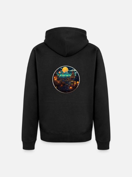 Evening Mountain Village Fantasy Subconscious - Unisex Premium Organic Zip Hoodie - black