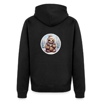 Sloth in the snow with cap - Unisex Premium Organic Zip Hoodie - black - Back - Nico (187cm)