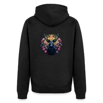 Deer Power Animal & Flowers, Festival du village de chemises traditionnelles - Veste à capuche bio Premium Unisexe - noir - Dos - Nico (187cm)