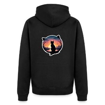chat paysage et coucher de soleil - Veste à capuche bio Premium Unisexe - noir - Dos - Nico (187cm)
