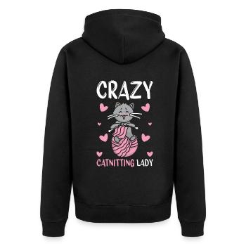 Crazy catnitting lady Cat Knitting Knitter - Unisex Premium Bio Zip Hoodie - Schwarz - Hinten - Nico (187cm)