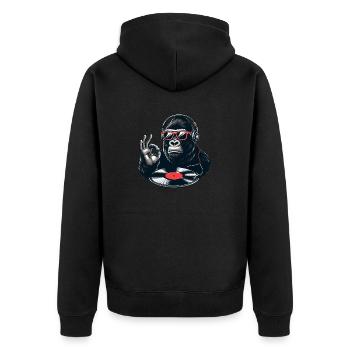 DJ Gorilla Ape beats with Record player and Vinyl - Unisex Premium Bio Zip Hoodie - Schwarz - Hinten - Nico (187cm)