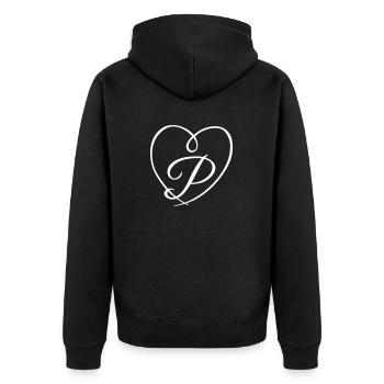 Buchstabe P Kalligrafie Herz - Unisex Premium Bio Zip Hoodie - Schwarz - Hinten - Nico (187cm)