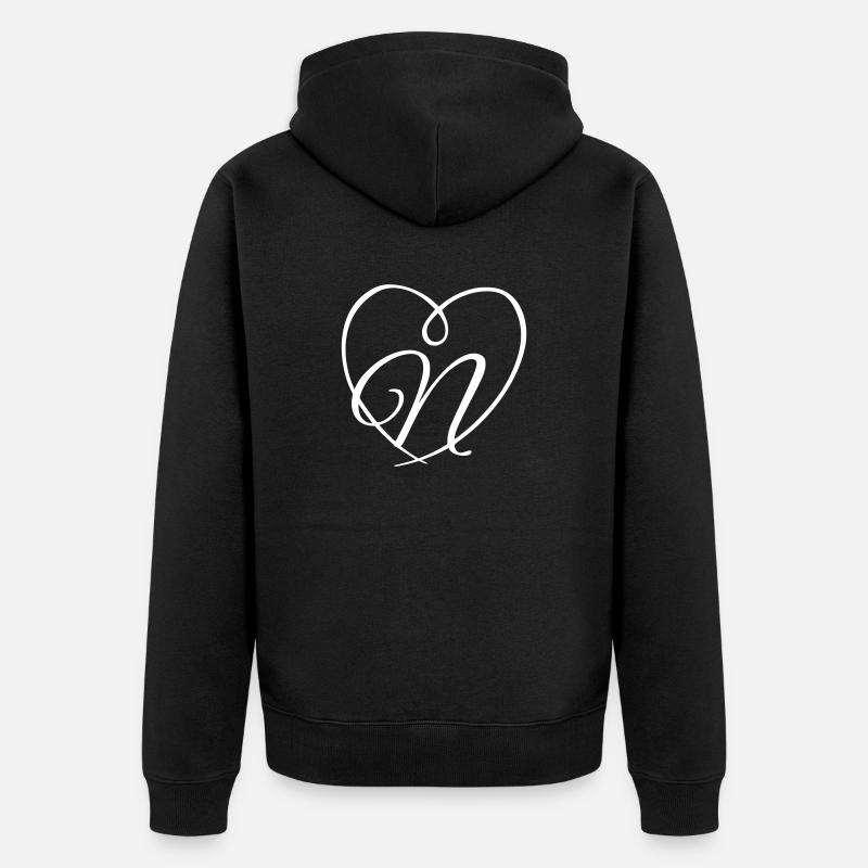 Lettre N coeur de calligraphie - Veste à capuche bio Premium Unisexe - noir