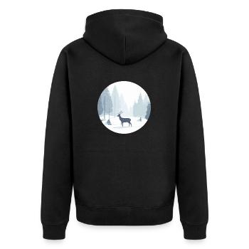 Einsamer Hirsch Weihnachten Winter Schnee Waldlandschaft - Unisex Premium Bio Zip Hoodie - Schwarz - Hinten - Nico (187cm)