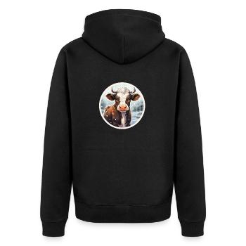 Rindkälbchen im Winter - Unisex Premium Bio Zip Hoodie - Schwarz - Hinten - Nico (187cm)