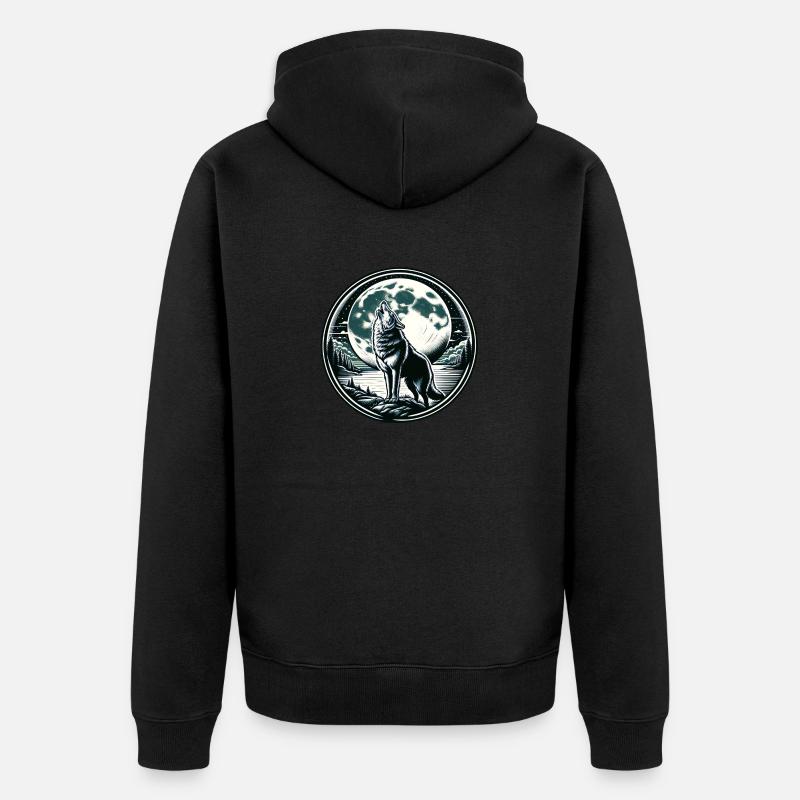 Loup Lune Loup-Garou Hurlement - Veste à capuche bio Premium Unisexe - noir
