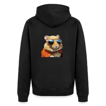 Hamster avec lunettes, flirt, hamster drôle - Veste à capuche bio Premium Unisexe - noir - Dos - Nico (187cm)