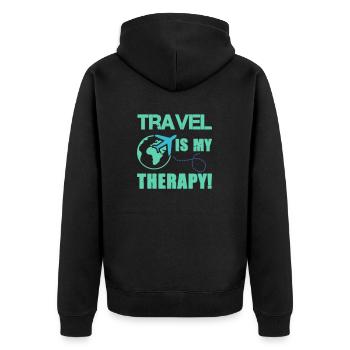 travel therapy 1 - Unisex Premium Bio Zip Hoodie - Schwarz - Hinten - Nico (187cm)