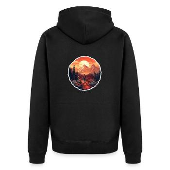 Wandern im Abendrot im Gebirge - Unisex Premium Bio Zip Hoodie - Schwarz - Hinten - Nico (187cm)