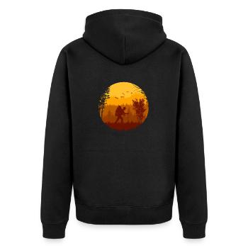 Wanderreise - Unisex Premium Bio Zip Hoodie - Schwarz - Hinten - Nico (187cm)