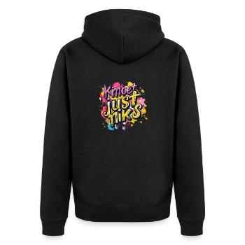 Kmoet just niks, Antwerpener Dialekthemden - Unisex Premium Bio Zip Hoodie - Schwarz - Hinten - Nico (187cm)