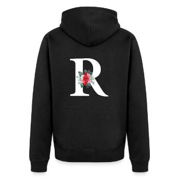 Lettre r floral rouge - Veste à capuche bio Premium Unisexe - noir - Dos - Nico (187cm)