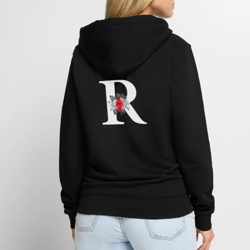 Roter Blumenbuchstabe R Unisex Premium Bio Zip Hoodie
