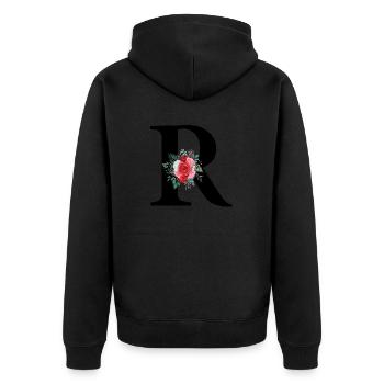 Lettre r floral rouge - Veste à capuche bio Premium Unisexe - noir - Dos - Nico (187cm)