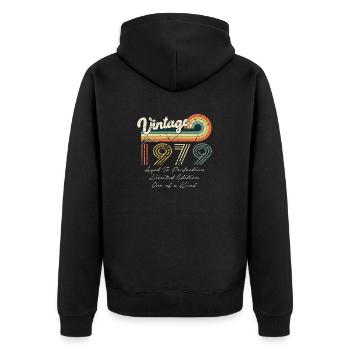 1979 Vintage Klassiker 1979 - Unisex Premium Bio Zip Hoodie - Schwarz - Hinten - Nico (187cm)