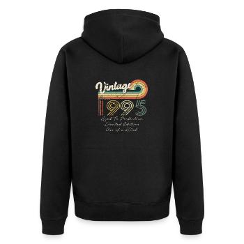 1995 Vintage Klassiker 1995 - Unisex Premium Bio Zip Hoodie - Schwarz - Hinten - Nico (187cm)
