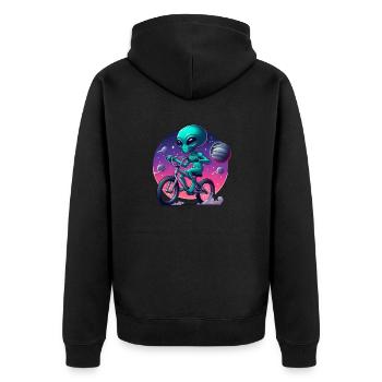 Alien auf dem Fahrrad - Unisex Premium Bio Zip Hoodie - Schwarz - Hinten - Nico (187cm)