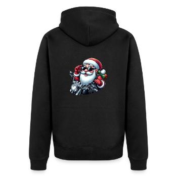 Cooler Weihnachtsmann auf Motorrad mit Sonnenbrill - Unisex Premium Bio Zip Hoodie - Schwarz - Hinten - Nico (187cm)