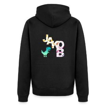 JAKOB - Beau prénom de garçon avec dinosaure - Veste à capuche bio Premium Unisexe - noir - Dos - Nico (187cm)