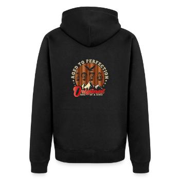 Ikonisches Jubiläum von 1976 - Unisex Premium Bio Zip Hoodie - Schwarz - Hinten - Nico (187cm)