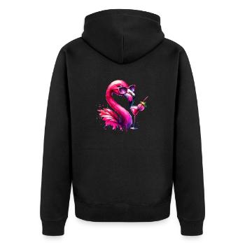Flamant rose avec lunettes de soleil et cocktail - Veste à capuche bio Premium Unisexe - noir - Dos - Nico (187cm)