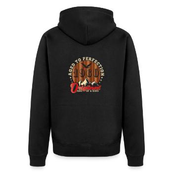 Kultiges Jubiläum von 1960 - Unisex Premium Bio Zip Hoodie - Schwarz - Hinten - Nico (187cm)